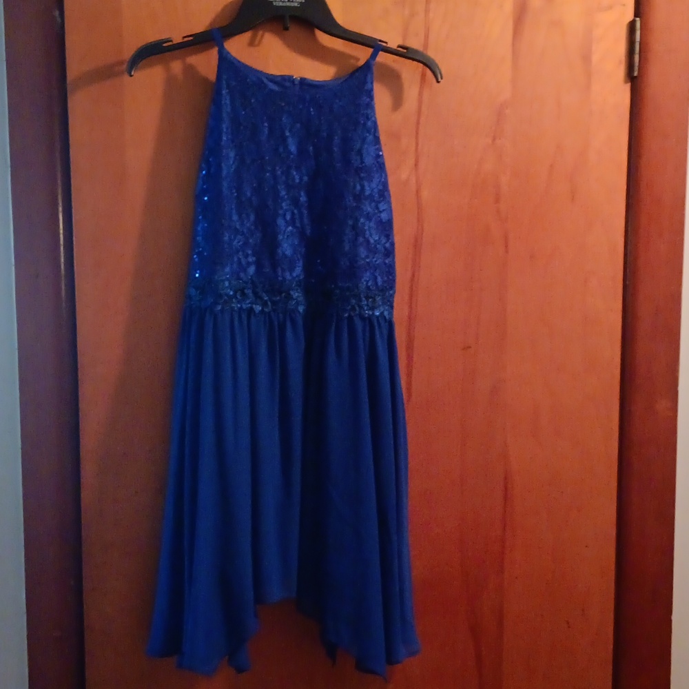 Royal Blue Sequin High-Neck Party Dress